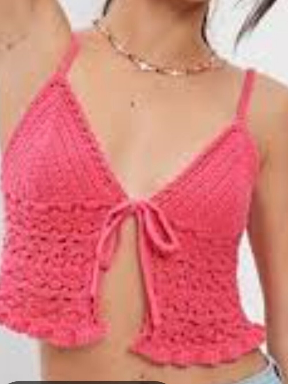 American Eagle Outfitters Crochet Tie-Front Cami - Pink